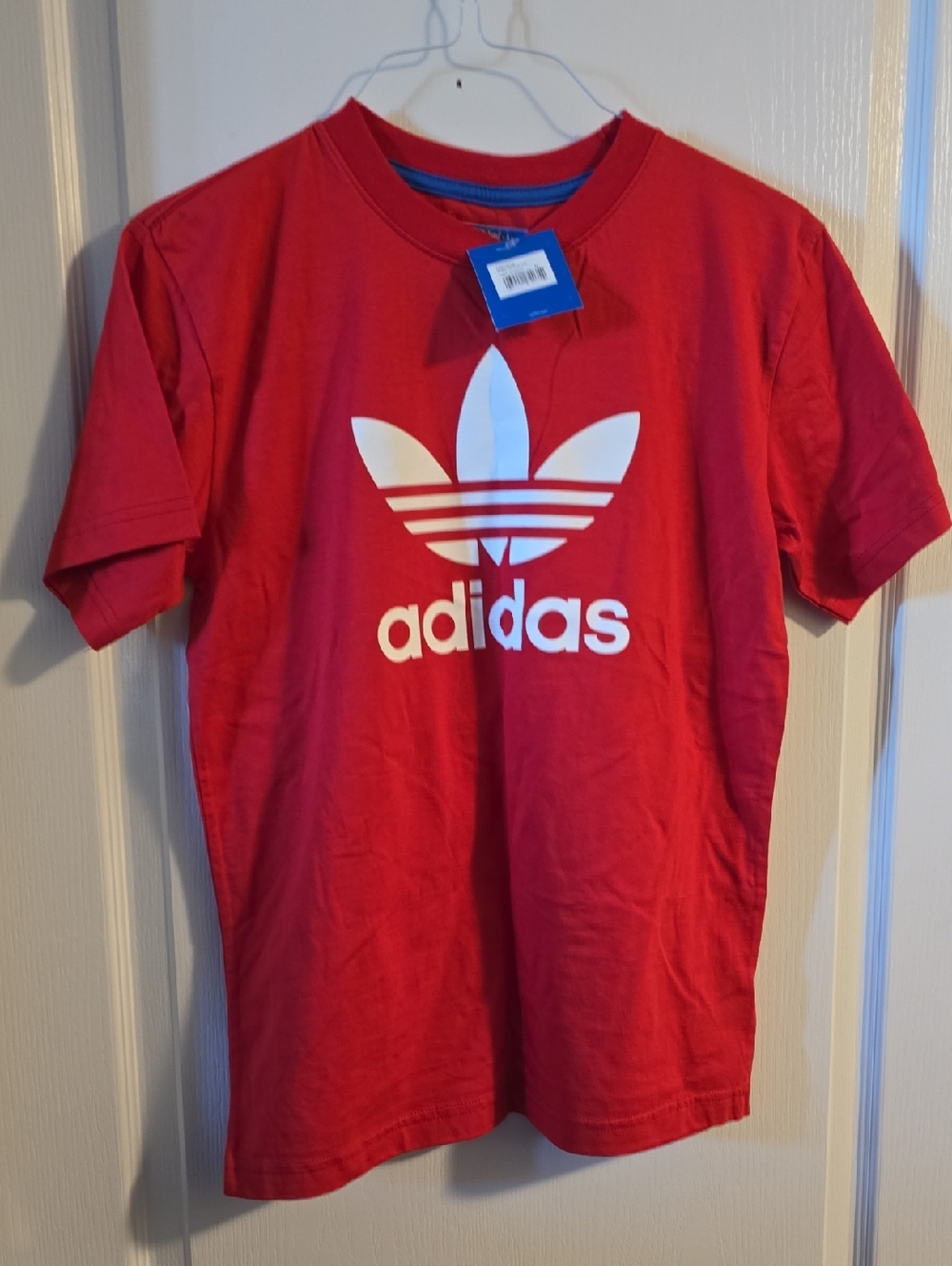 Adidas Teens Red Tee with White Trefoil Logo Medium Brand New